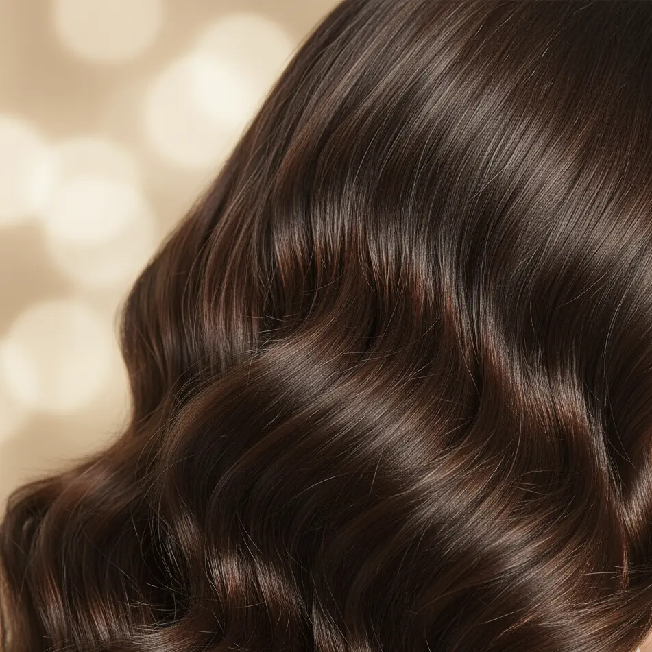 Dettaglio di una piega capelli con onde morbide e lucenti, risultato del trattamento.